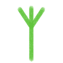 The Elder Furthark rune ᛉ or algiz, in green